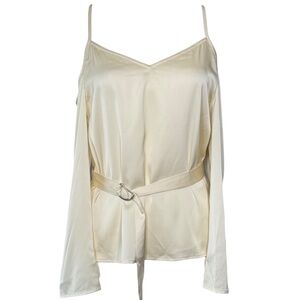 |NWT| PETITE STUDIO Silky Cold Shoulder Belted Long Sleeve Blouse
